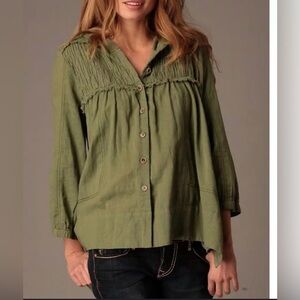 Free People Army Green Linen Jacket S